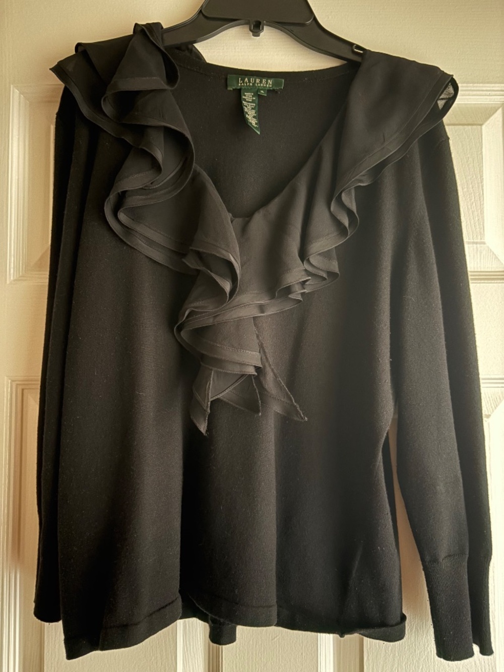 Ralph Lauren, XL, (or large) black, ruffled top